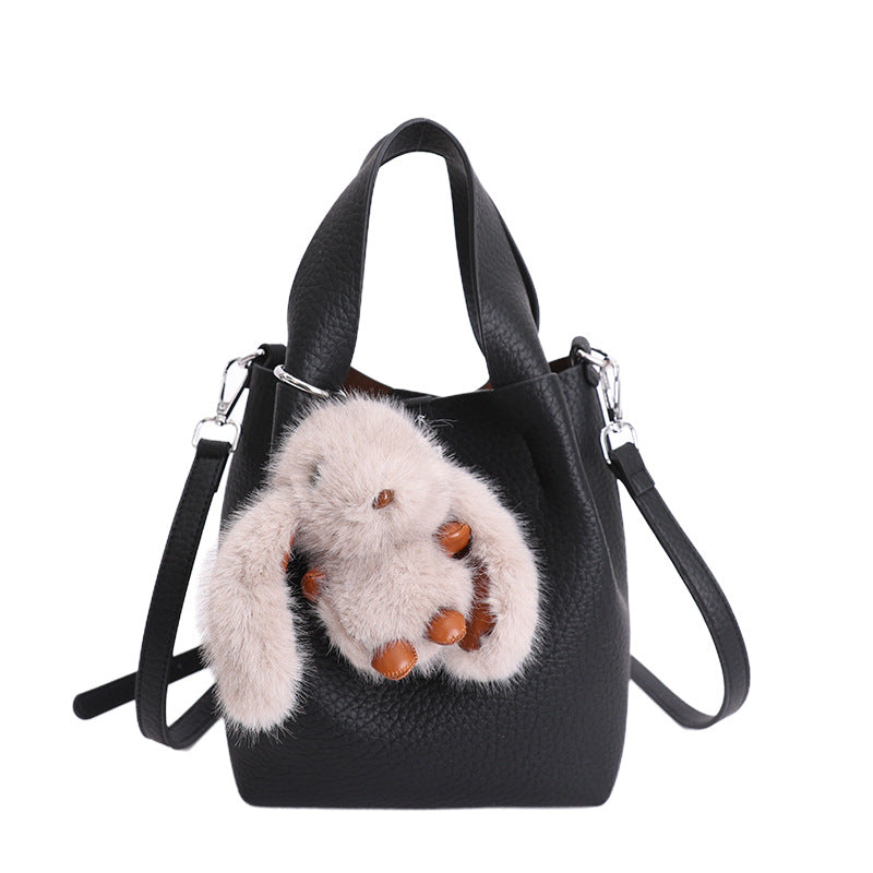 Damen Mini-Handtasche mit abnehmbarem Plüschanhänger