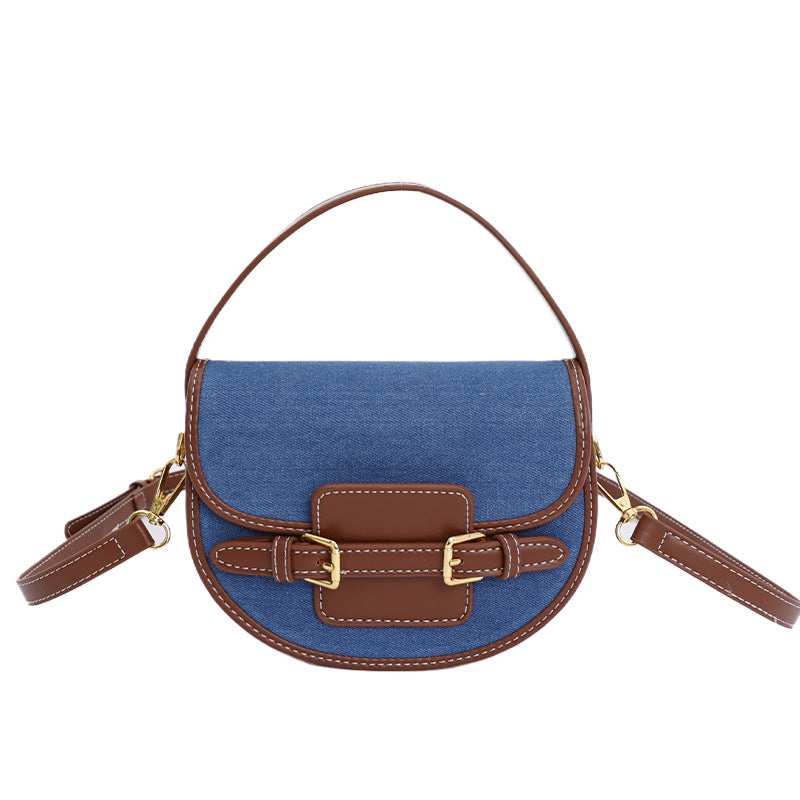 Damen Schultertasche aus robustem Denim mit Lederakzenten
