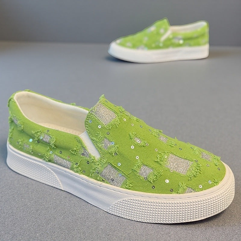 Damen Fashion Slip-On Sneakers mit funkelnden Applikationen
