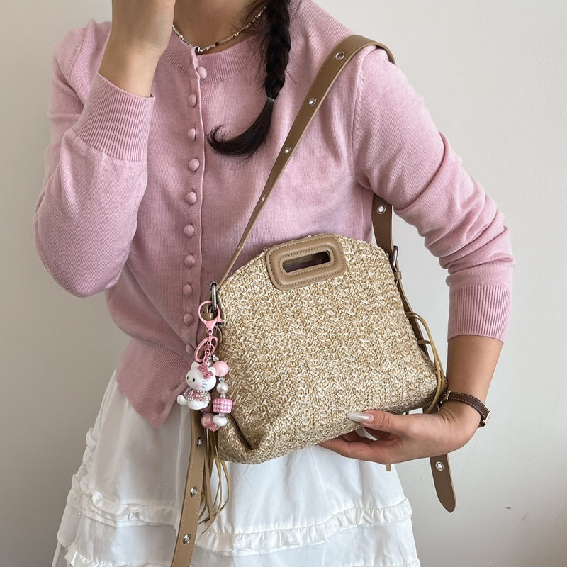 Damen stilvolle Schultertasche mit dekorativem Fransen-Detail