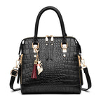 Damen hochwertige Tote-Handtasche mit stilvollem Krokodilleder-Look und abnehmbarem Schultergurt