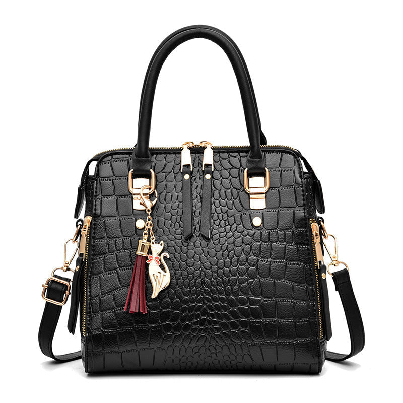Damen hochwertige Tote-Handtasche mit stilvollem Krokodilleder-Look und abnehmbarem Schultergurt