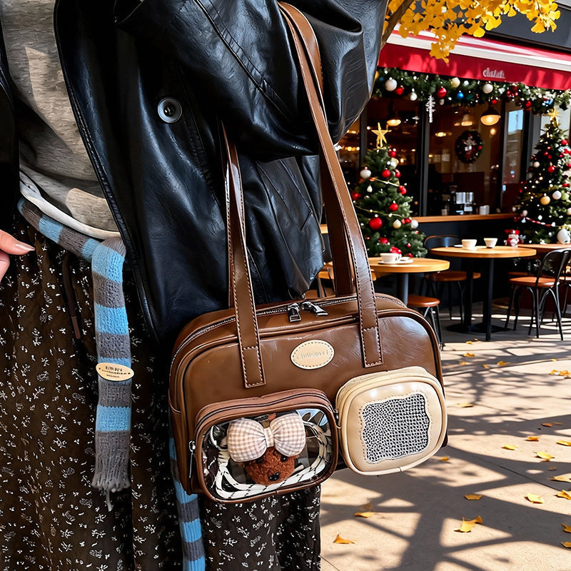 Damen Schultertasche mit einzigartigem Kordelzug und charmantem Anhänger