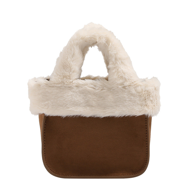 Damen Mini-Bag mit luxuriösem Kunstpelzkragen