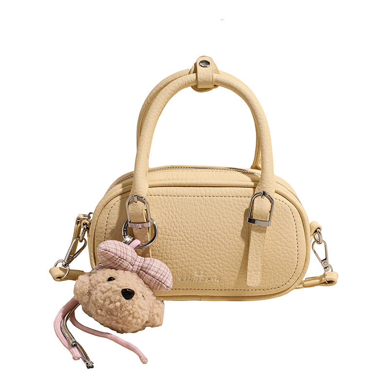 Damen Mini-Handtasche mit abnehmbarem Teddy-Schlüsselanhänger