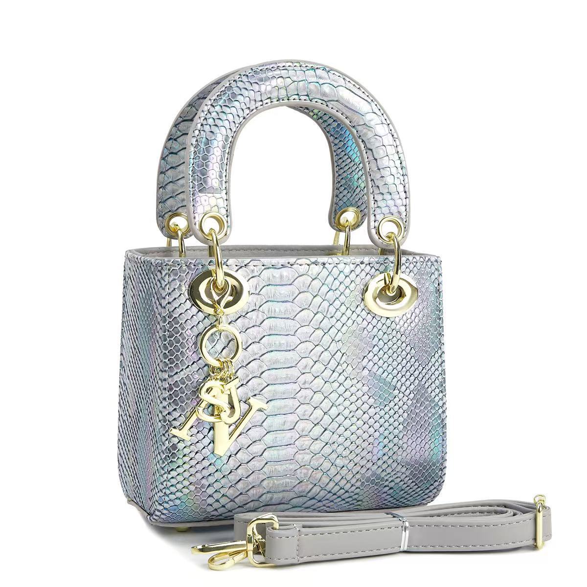 Damen elegante Mini-Handtasche im modernen Schlangenhaut-Look mit abnehmbarem Schultergurt