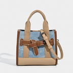 Damen Mini-Handtasche mit trendigen Denim-Elementen und praktischem Kordelzug