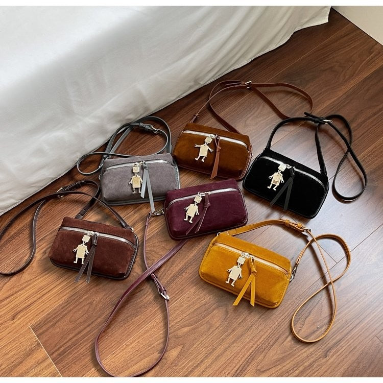 Damen praktische Schultertasche aus hochwertigem Wildleder