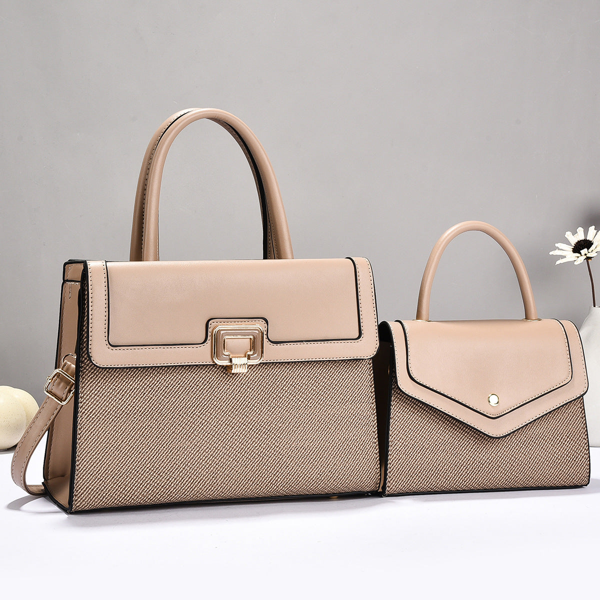 Damen Handtaschen-Set mit strukturiertem Design und eleganter Mini-Crossbody-Tasche