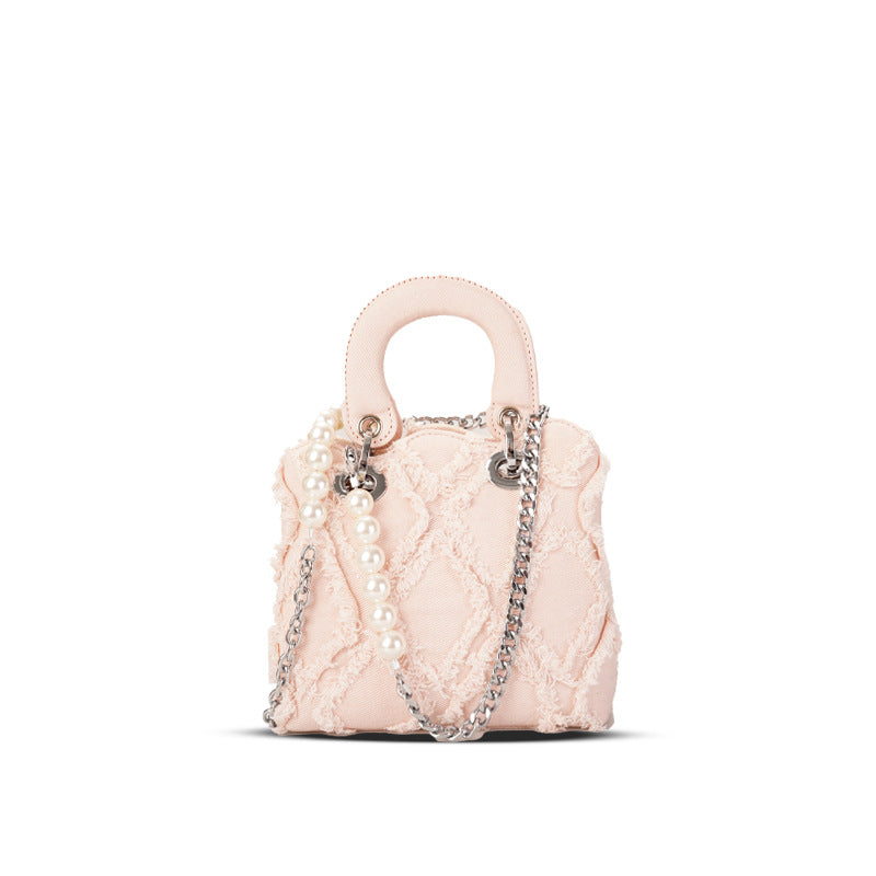 Damen Mini-Handtasche mit auffälligem gerafftem Design und Perlenakzenten
