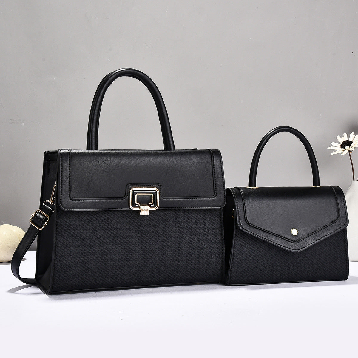 Damen Handtaschen-Set mit strukturiertem Design und eleganter Mini-Crossbody-Tasche