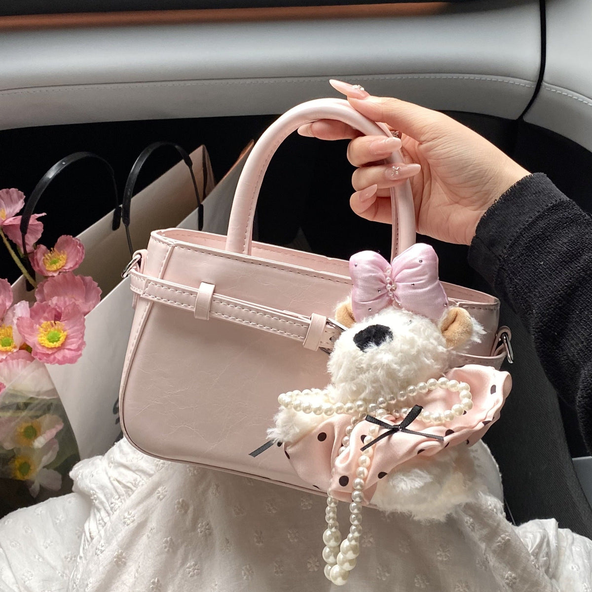 Damen Mini Tasche mit süßem Tier Anhänger und abnehmbarem Schulterriemen