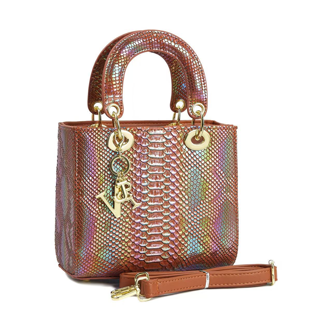 Damen elegante Mini-Handtasche im modernen Schlangenhaut-Look mit abnehmbarem Schultergurt