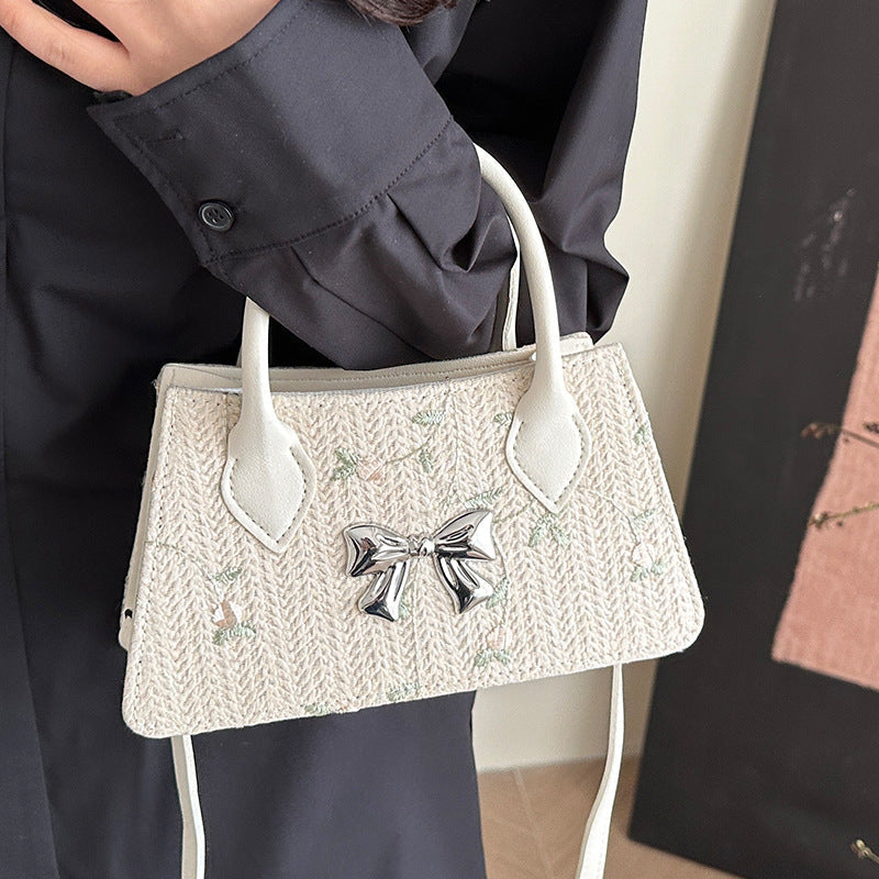 Damen Mini-Tasche mit floralen gewebten Design und stilvollem Schleifendetail