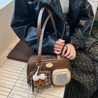 Damen Schultertasche mit einzigartigem Kordelzug und charmantem Anhänger