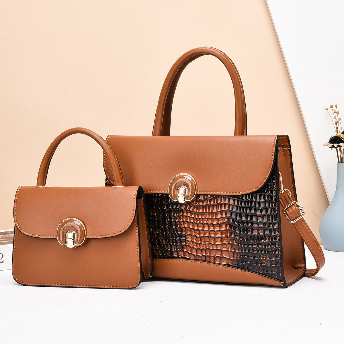 Damen Handtaschen-Set mit luxuriösem Krokodilleder-Design