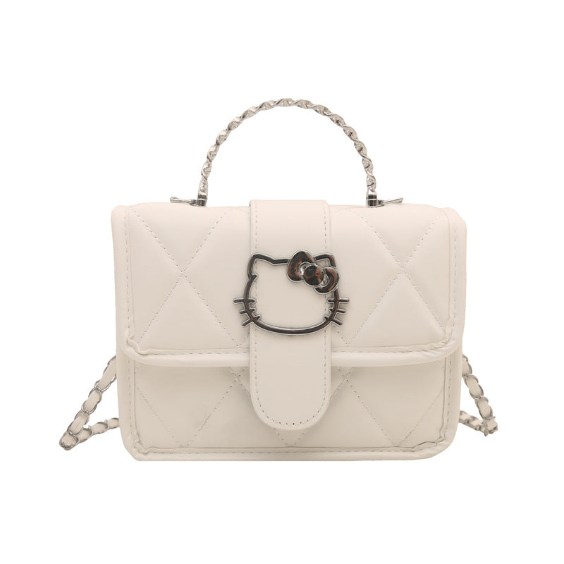 Damen Mini-Handtasche mit dekorativer Steppung und verspieltem Katzenmotiv