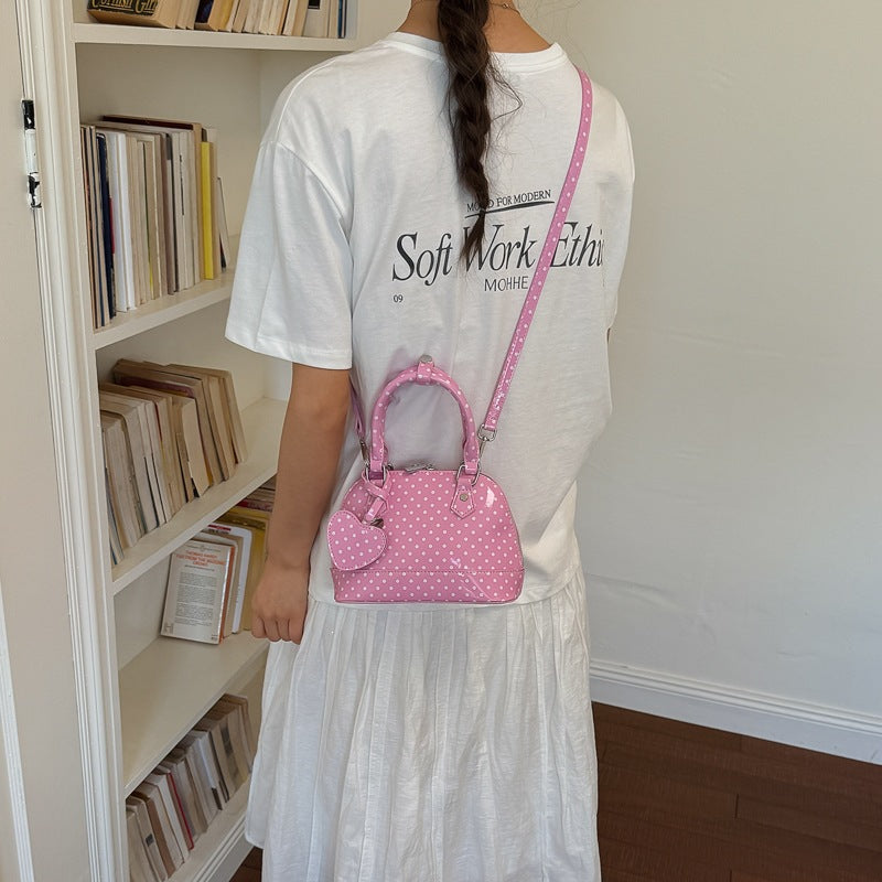 Damen Mini-Handtasche mit verspieltem Punkte-Muster und abnehmbarem Schultergurt