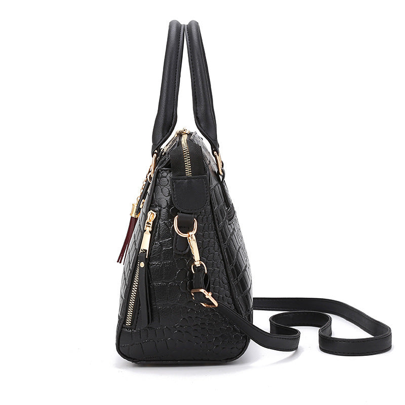 Damen hochwertige Tote-Handtasche mit stilvollem Krokodilleder-Look und abnehmbarem Schultergurt