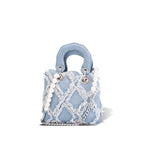 Damen Mini-Handtasche mit auffälligem gerafftem Design und Perlenakzenten