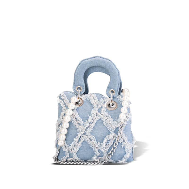 Damen Mini-Handtasche mit auffälligem gerafftem Design und Perlenakzenten