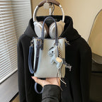 Damen Mini Shopper Tasche mit süßem Tieranhänger