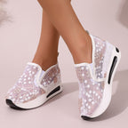 Damen elegante und luftige Sneakers mit floraler Stickerei