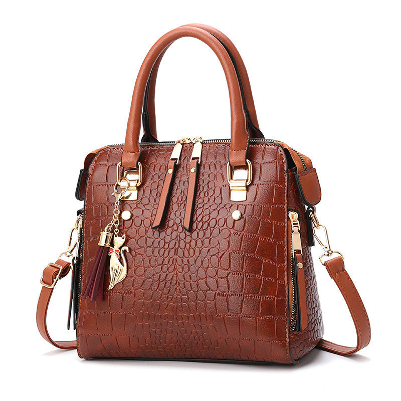 Damen hochwertige Tote-Handtasche mit stilvollem Krokodilleder-Look und abnehmbarem Schultergurt