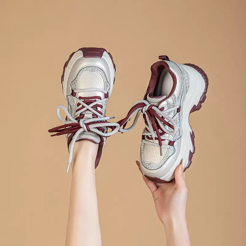 Damen Trendy Chunky Sneaker mit doppelter Dämpfung und atmungsaktivem Mesh-Obermaterial