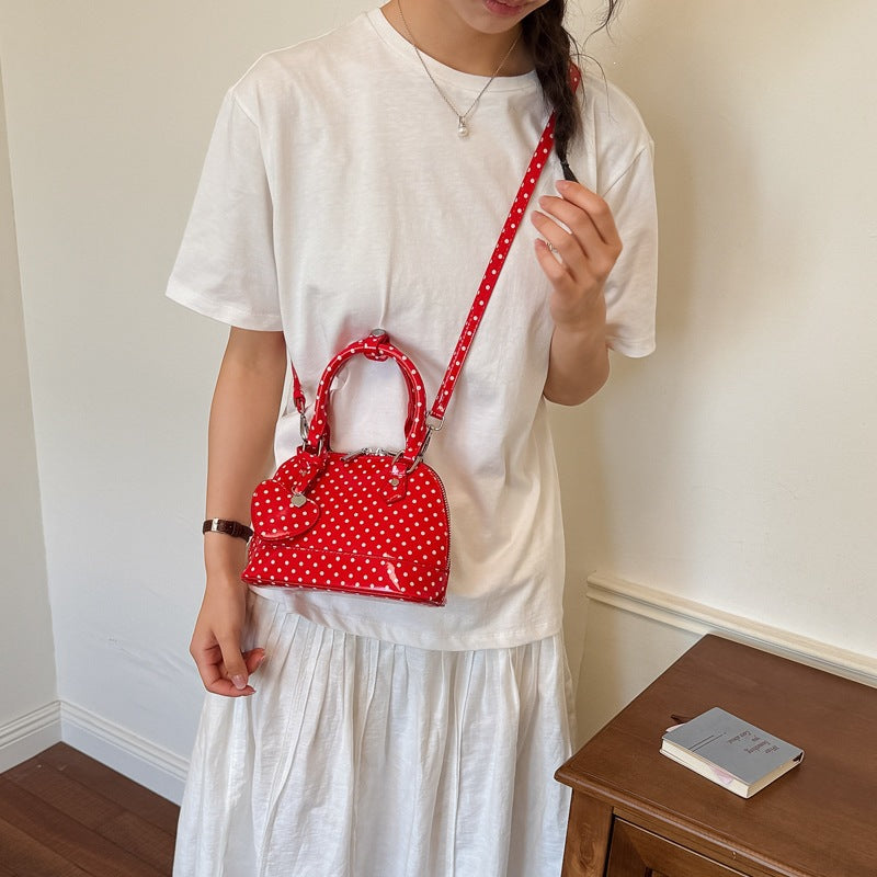 Damen Mini-Handtasche mit verspieltem Punkte-Muster und abnehmbarem Schultergurt