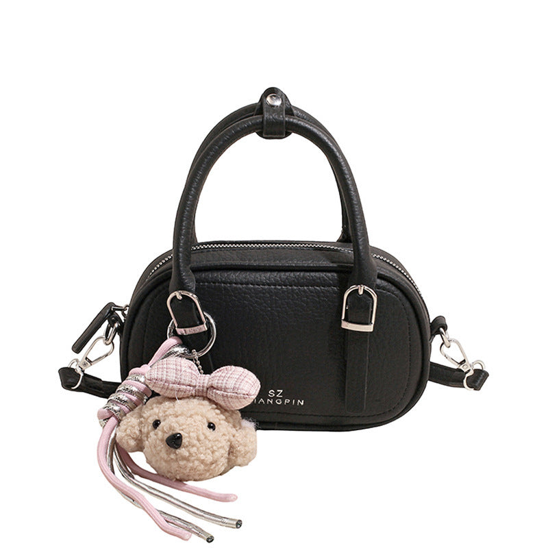 Damen Mini-Handtasche mit abnehmbarem Teddy-Schlüsselanhänger