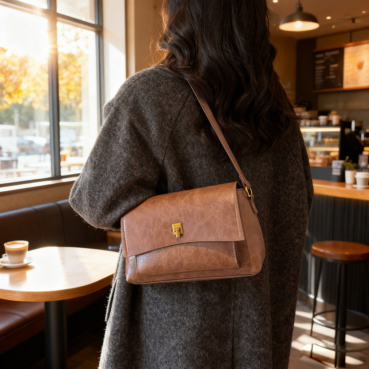 Damen elegante Schultertasche aus strukturiertem Leder