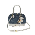 Damen Mini-Handtasche mit Tieranhänger und modischem Denim