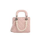 Damen Mini-Handtasche mit perlverzierter Kette und gestepptem Design