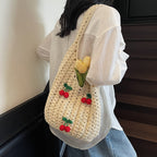 Frauen Handmade Schultertasche mit verspielten Fruchtapplikationen