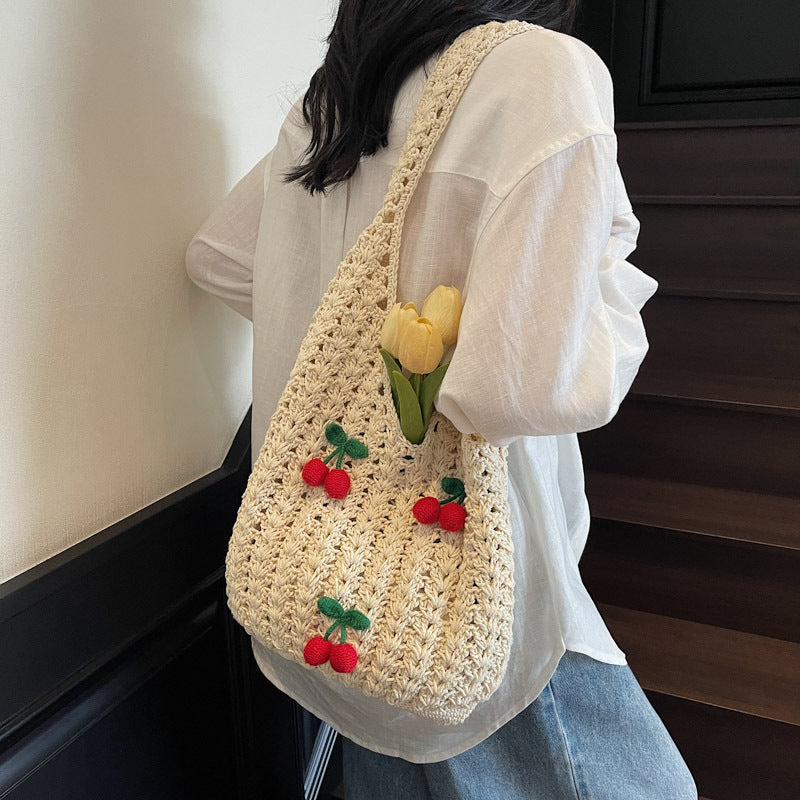 Frauen Handmade Schultertasche mit verspielten Fruchtapplikationen