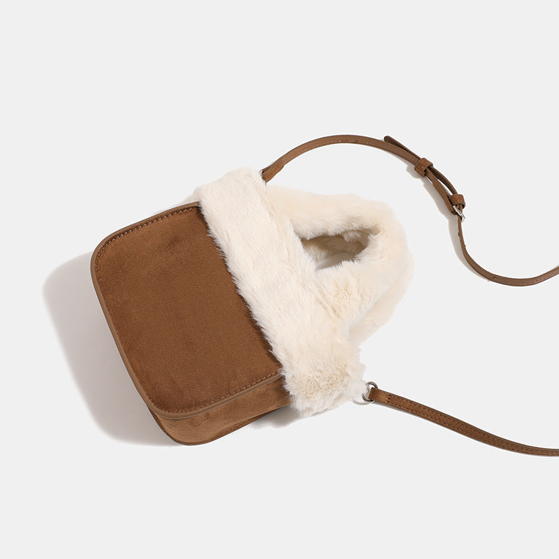 Damen Mini-Bag mit luxuriösem Kunstpelzkragen