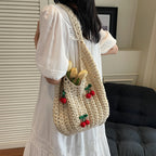 Frauen Handmade Schultertasche mit verspielten Fruchtapplikationen