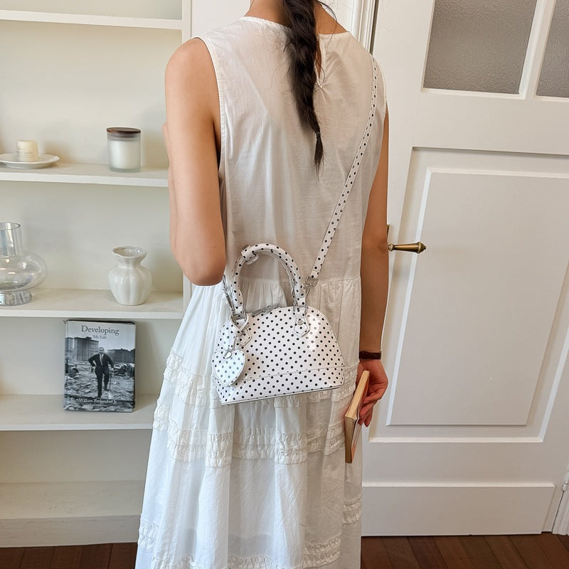 Damen Mini-Handtasche mit verspieltem Punkte-Muster und abnehmbarem Schultergurt