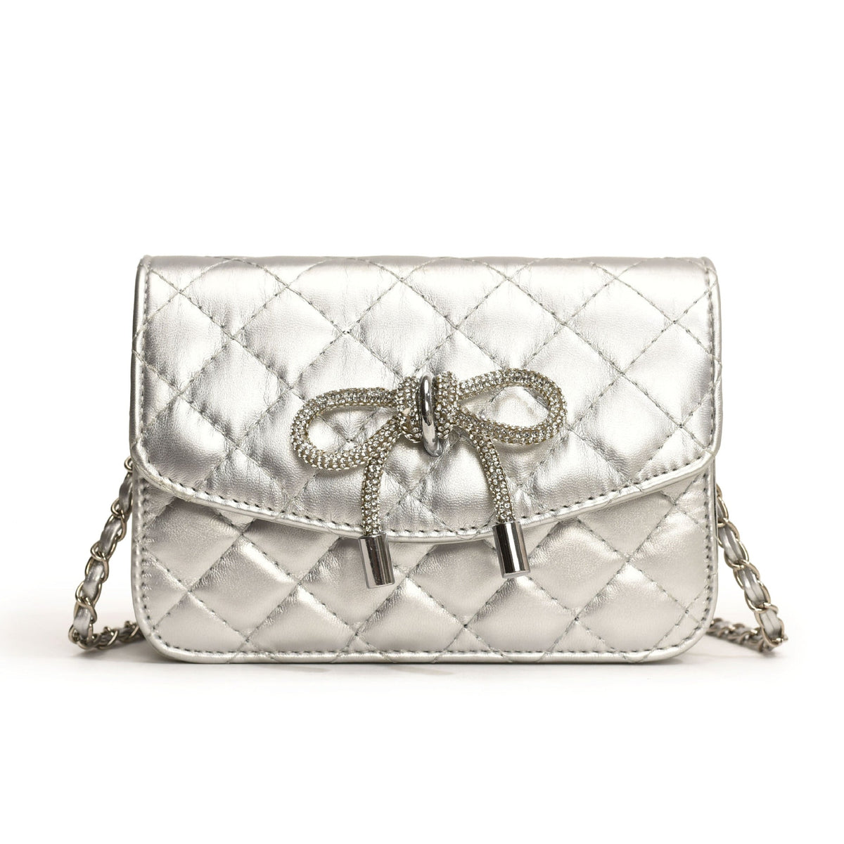 Damen-Mini-Handtasche mit luxuriösem, gestepptem Muster und funkeldem Kettenanhänger