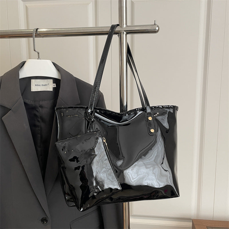 Damen elegante Patelleder-Tote mit abnehmbarem Innenfach