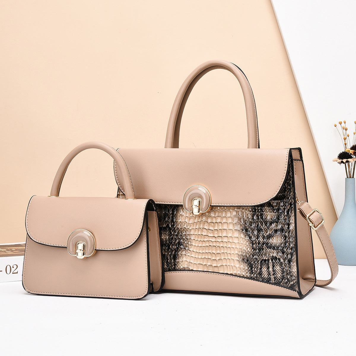 Damen Handtaschen-Set mit luxuriösem Krokodilleder-Design