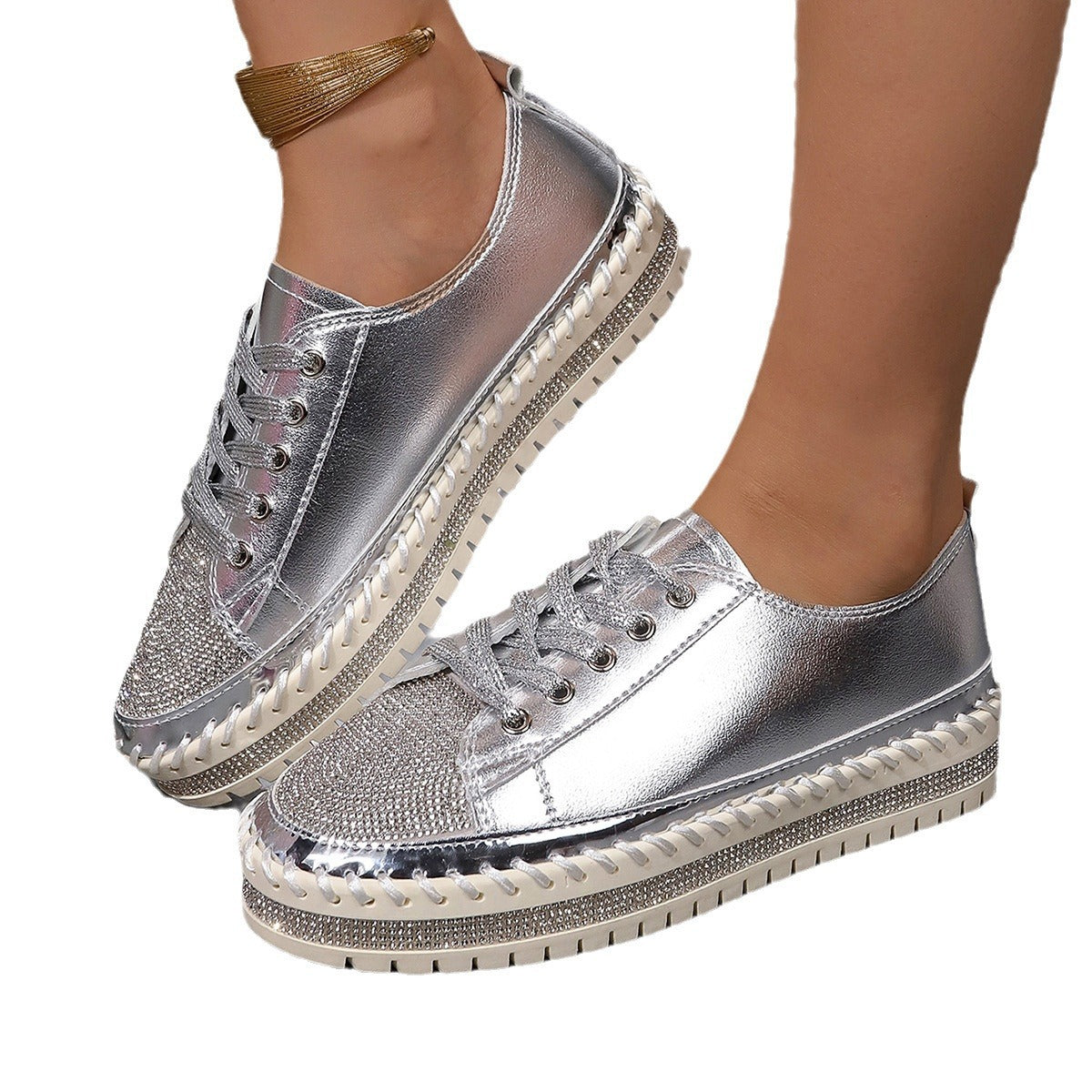 Damen Glamouröse Sneakers mit funkelnden Strasssteinen und trendiger Profilsohle