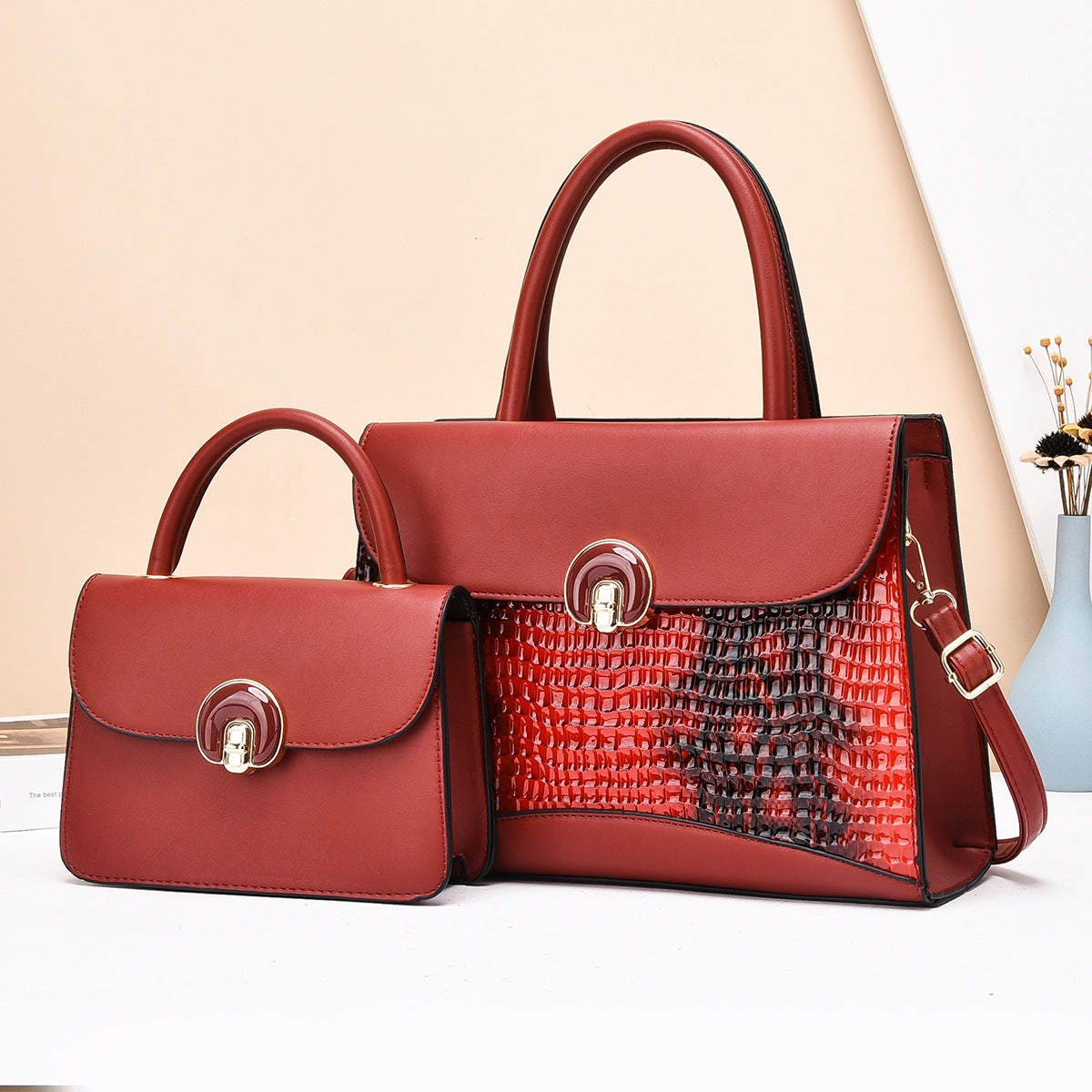 Damen Handtaschen-Set mit luxuriösem Krokodilleder-Design