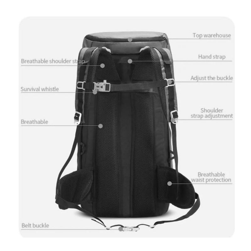 Outdoor-Rucksack mit wasserdichtem Material und vielen praktischen Fächern