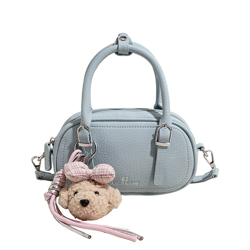 Damen Mini-Handtasche mit abnehmbarem Teddy-Schlüsselanhänger