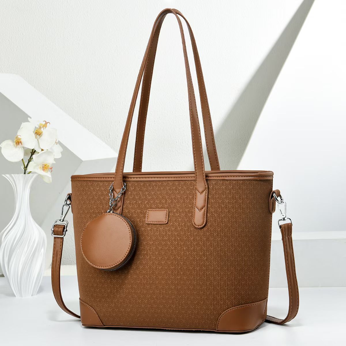 Damen elegante Handtasche mit texturiertem Design und abnehmbarem Geldbeutel