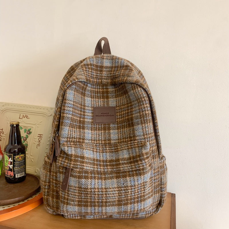 Gemütlicher Karo-Muster-Schulrucksack