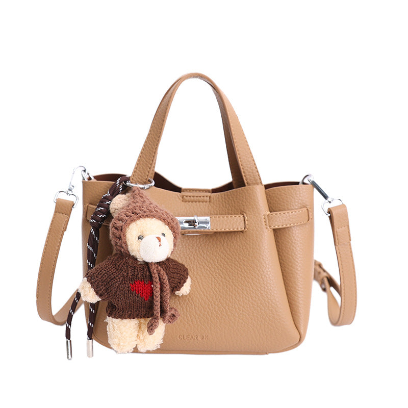 Damen Mini-Handtasche mit süßem Plüsch-Anhänger