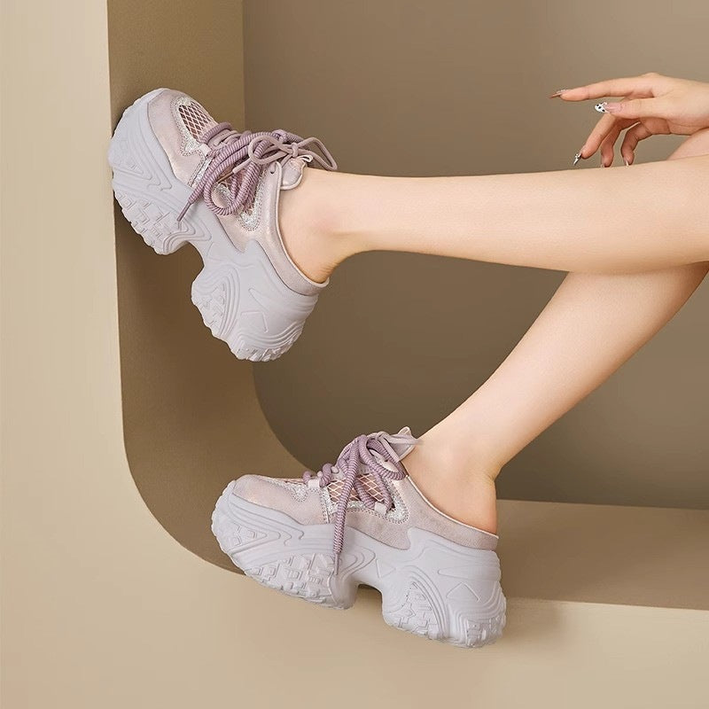 Damen Sport Sneakers mit hoher Plattform und atmungsaktiver Mesh-Struktur